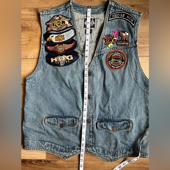 VTG Harley-Davidson Ladies of Harley 1990s Denim Vest Blue Jean Patchwork Large - Picture 12 of 15